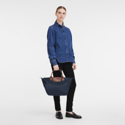 Pliage Handle M Bleu-Longchamp-Sac-Maroquinerie Fortunas-Mouscron