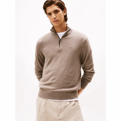 Pull Zip Taupe-Tommy Hilfiger-Vêtements & Co.-Maroquinerie Fortunas-Mouscron
