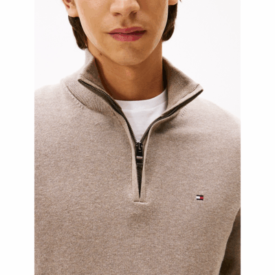 Pull Zip Taupe-Tommy Hilfiger-Vêtements & Co.-Maroquinerie Fortunas-Mouscron